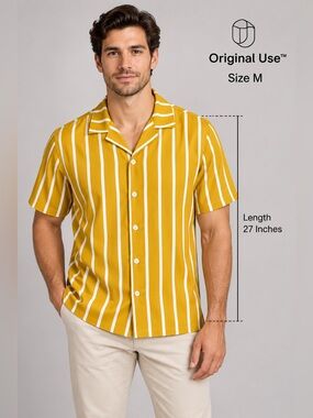 Original Use Men's Striped Camp Collar Button-Up Shirt - Size M NWT